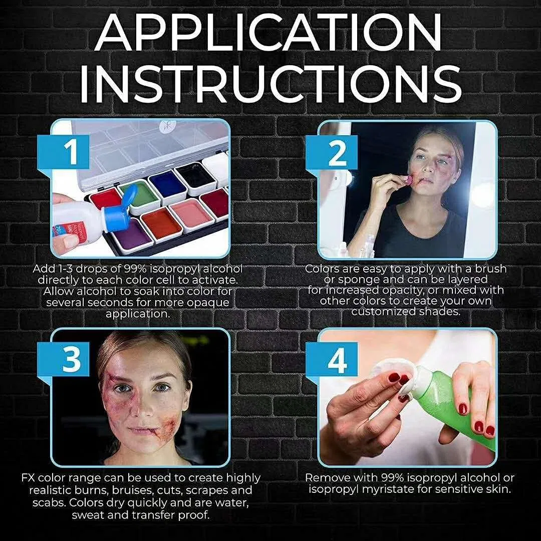 Набор для боди-арта Skin Illustrator FX 6 базовых цветов по 8 г + активатор 100 мл Airbrush Fengda — фото 2