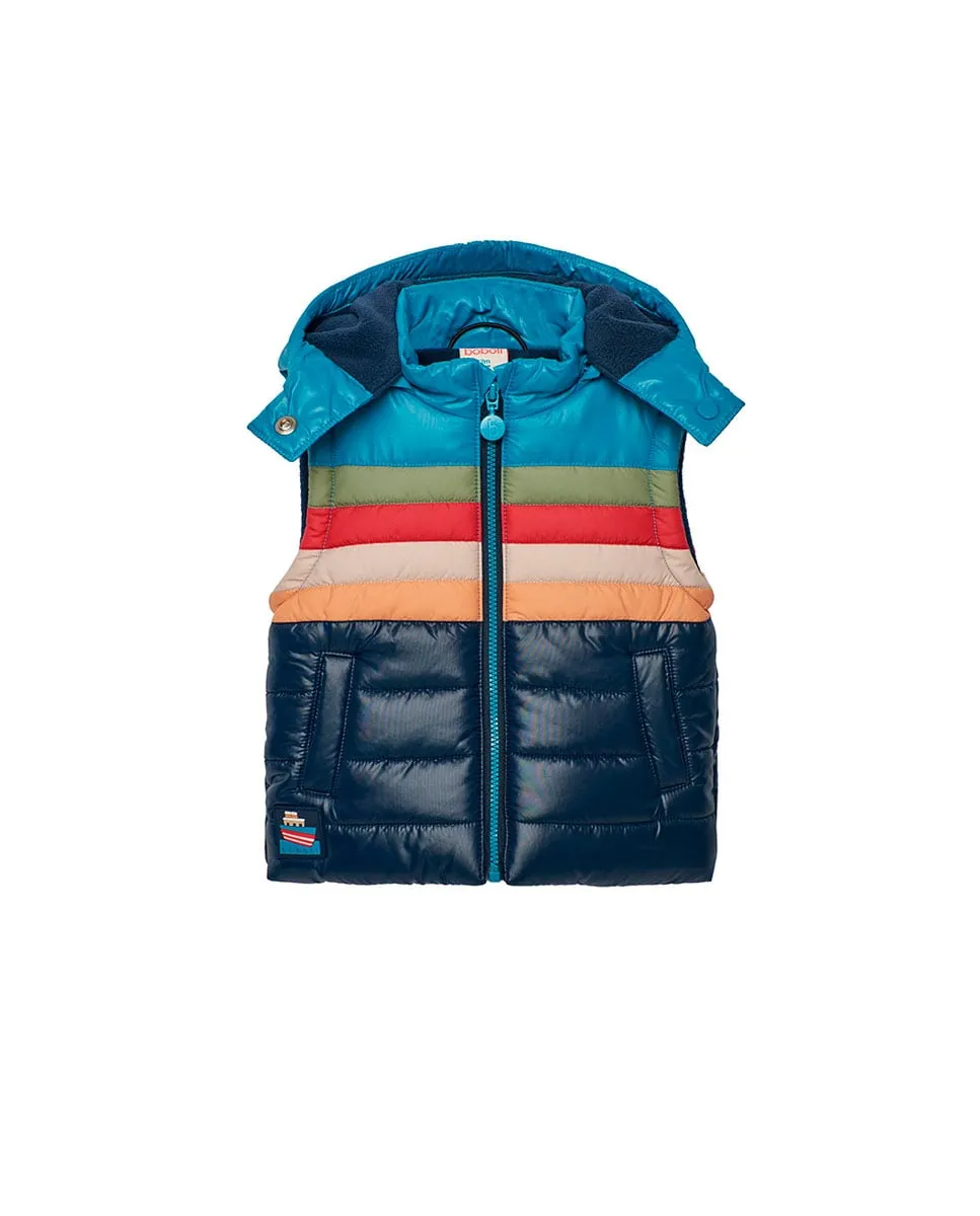 

Детский жилет с капюшоном, который можно снять, с полосатым принтом Boboli, темно-синий