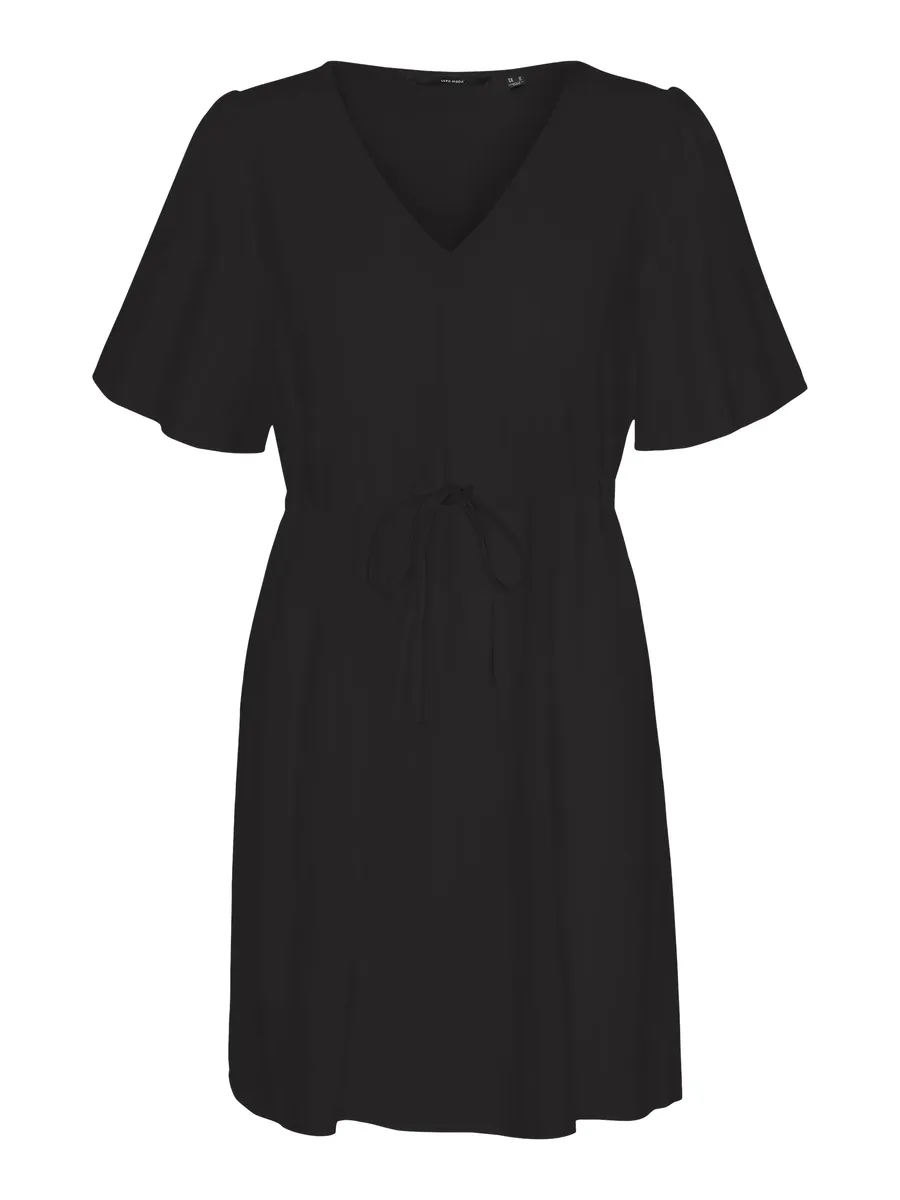 

Мини-платье Vero Moda "VMMYMILO 2/4 SHORT DRESS WVN GA", с льном, черный