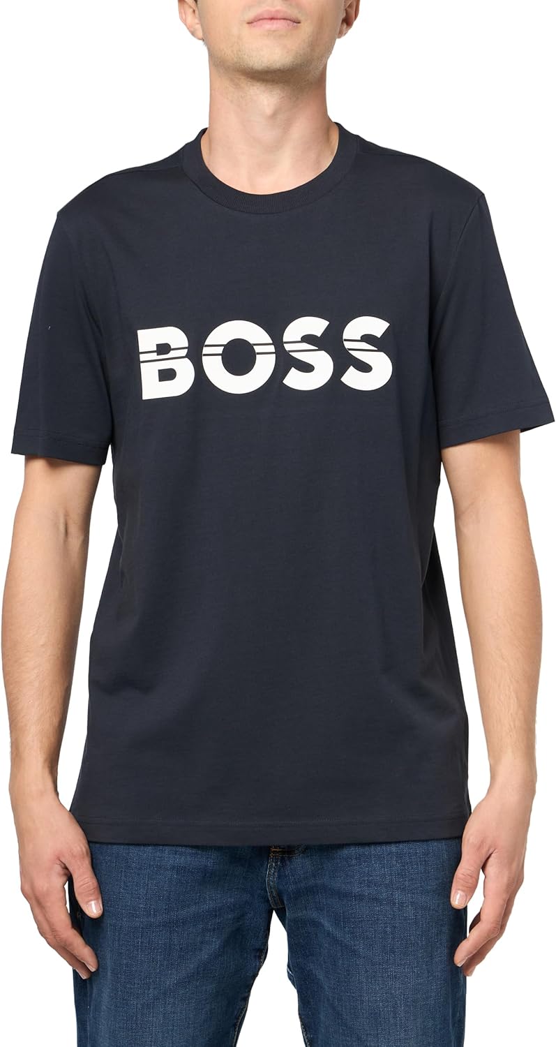 

Мужская футболка BOSS из хлопка с большим логотипом, Navy Dust, Синий, Мужская футболка BOSS из хлопка с большим логотипом, Navy Dust