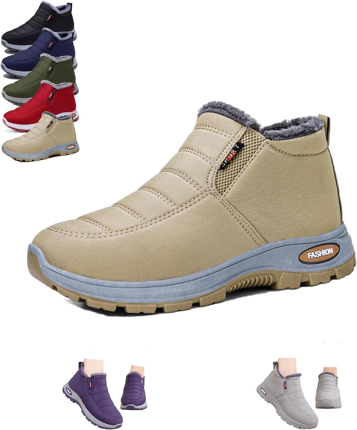 

Мужские и женские зимние ботинки с флисовой подкладкой - теплые зимние ботильоны на каждый день, легкие с пушистой подкладкой и поддержкой свода стопы, водонепроницаемые для прогулок на открытом воздухе Generic, Apricot