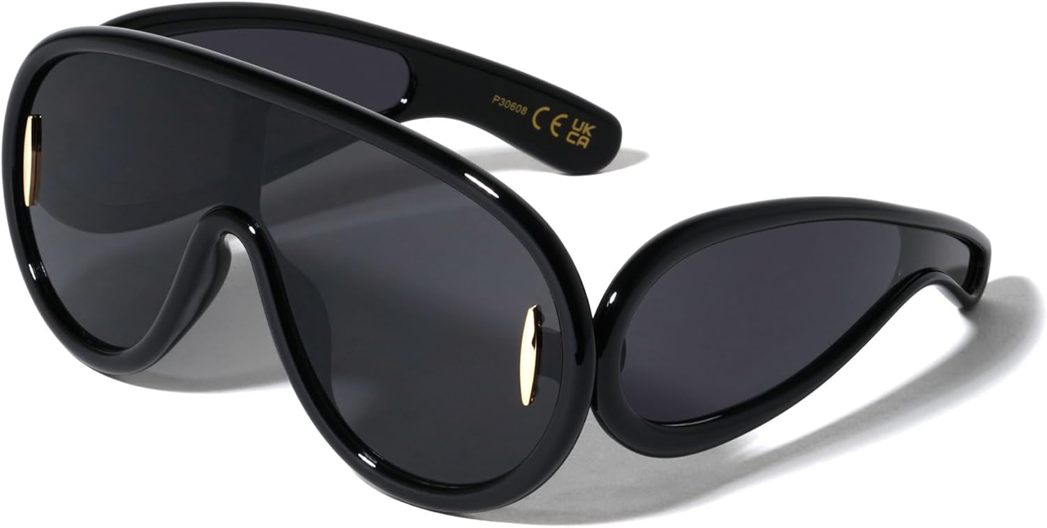 

Футуристические солнцезащитные очки с увеличенными боковыми линзами овальной формы, модные, для мужчин и женщин, с защитой от УФ-излучения UV400 Sunglasses Luxe, Black