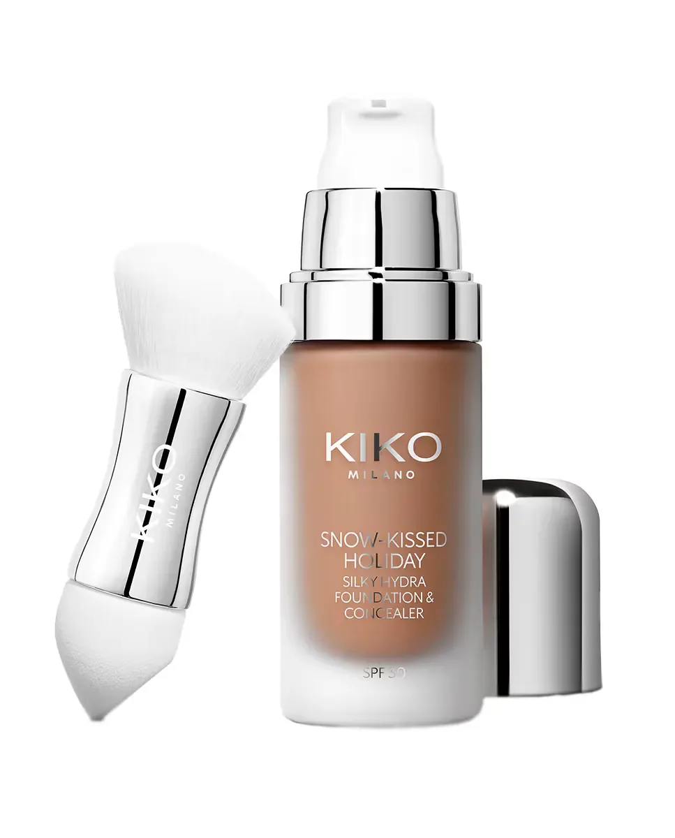 Основа под макияж и увлажняющий жидкий консилер с SPF 30 Snow-Kissed Holiday Silky Hydra Foundation & Concealer SPF 30 Kiko Milano, 08 Hot Cocoa — фото 3