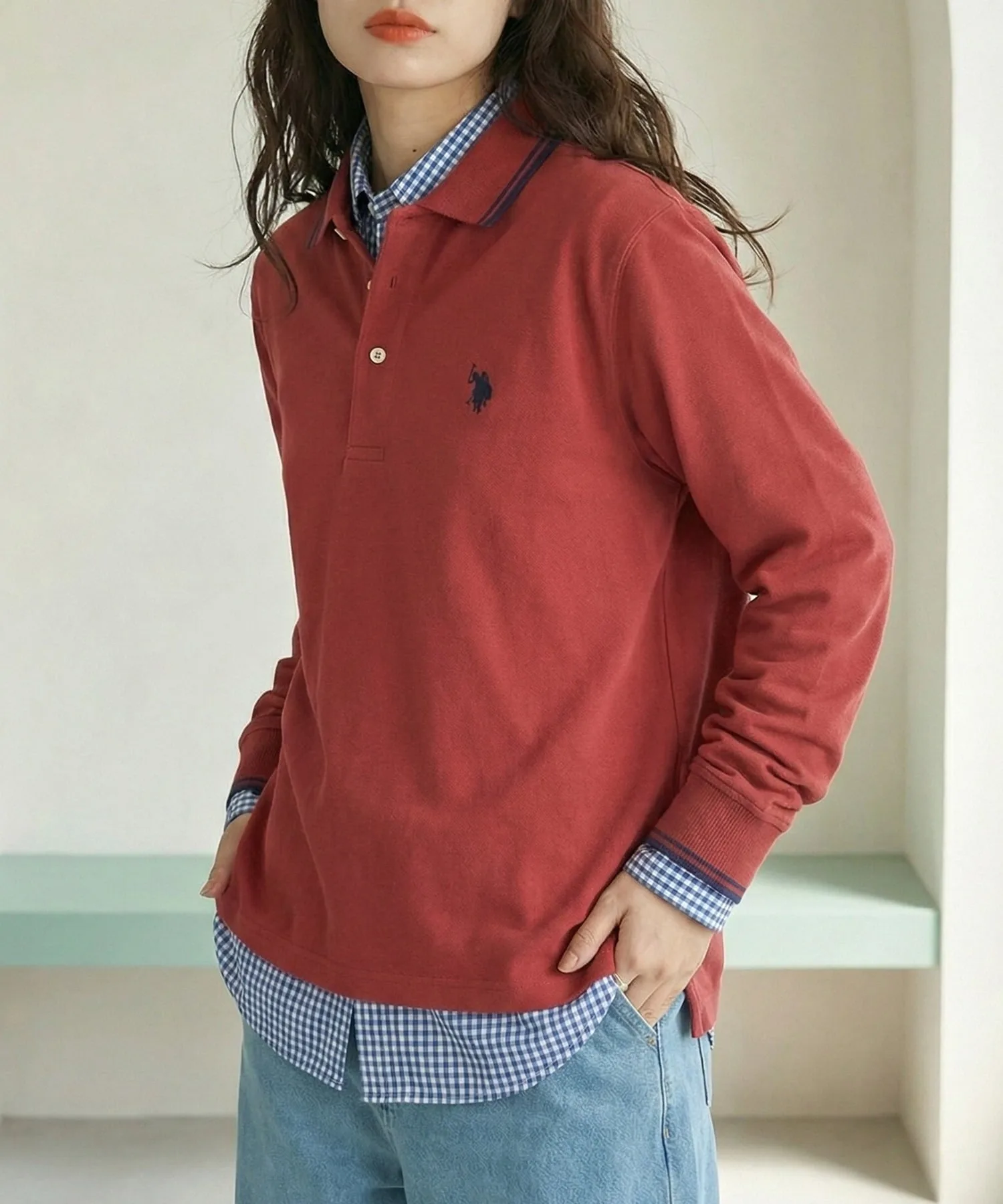 Футболка-поло с длинным рукавом US POLO ASSN./Tipline, унисекс. U.S. Polo Assn., RED — фото 2