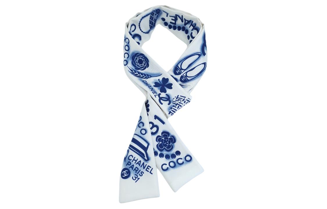 

Шелковый шарф мужской бело-синий CHANEL