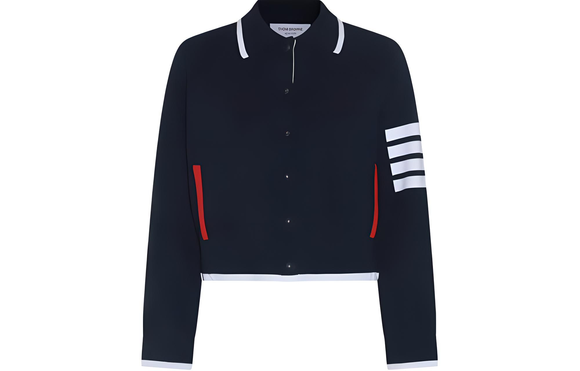 

Укороченная куртка в полоску с 4 полосками THOM BROWNE, синий