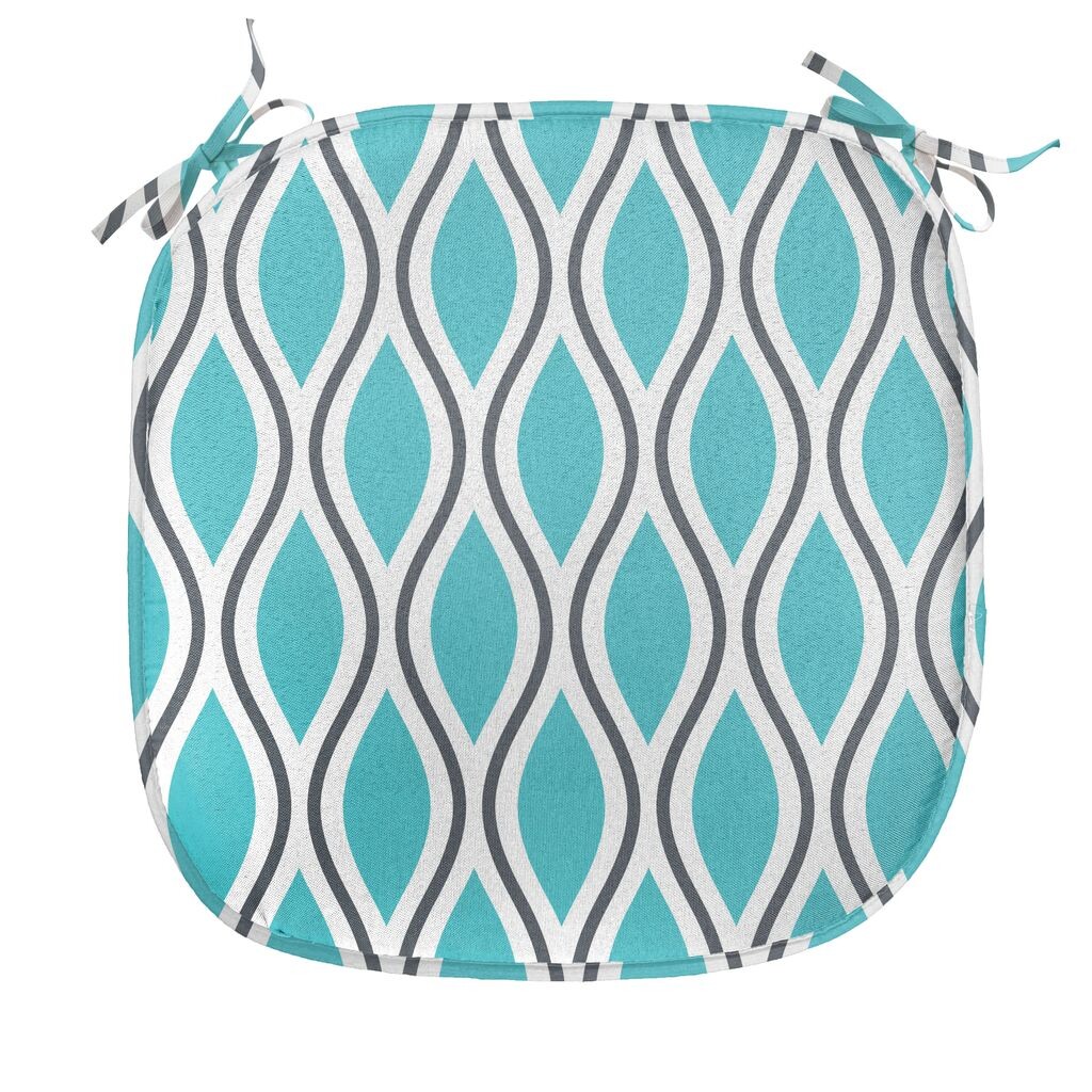 

ABAKUHAUS Абстрактная подушка для стульев в столовой, волнистые линии в форме огги, декоративная водонепроницаемая подушка с ремнями для кухонных сидений, 40 см x 40 см, антрацитово-серый, бирюзовый