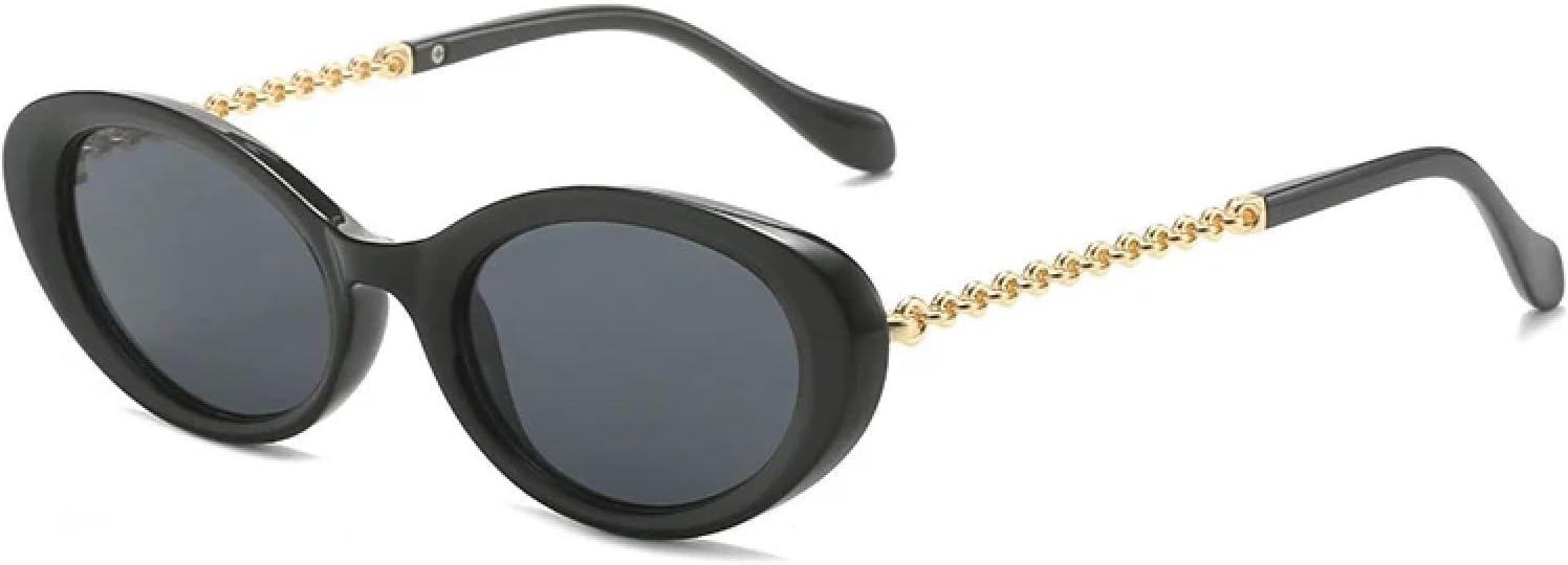 

Овальные солнцезащитные очки «кошачий глаз» для женщин, винтажные, с металлическими цепочками на дужках, защита от УФ-излучения UV400, для мужчин, оливкового цвета UATXTAU, Black Grey