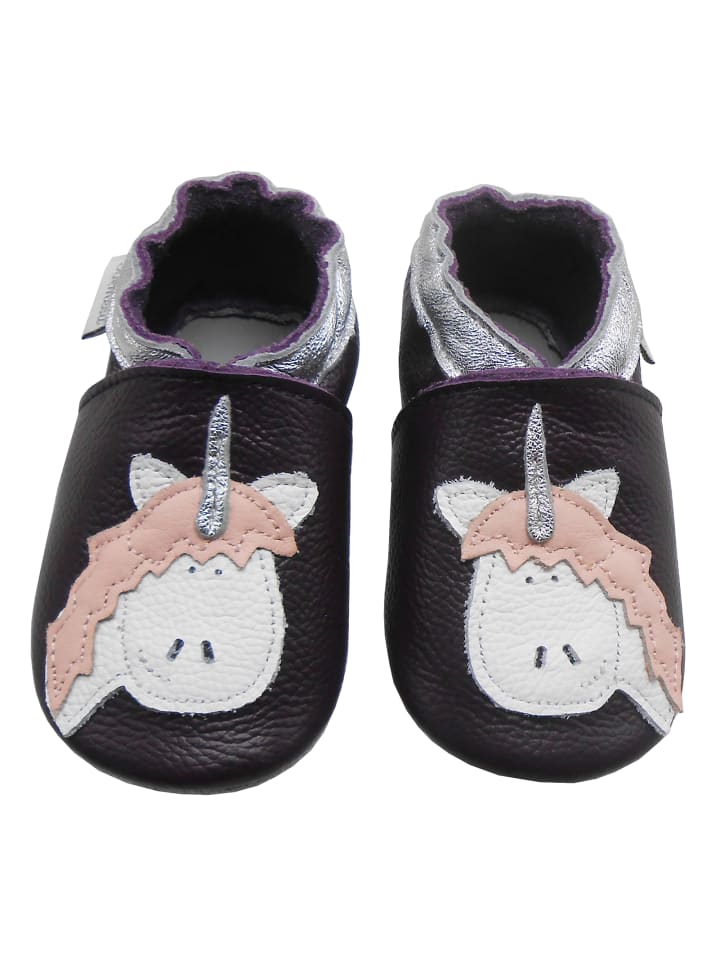 

Bemesu Темно-фиолетовые кожаные детские ползучие туфли с нескользящей подошвой и рисунком единорога