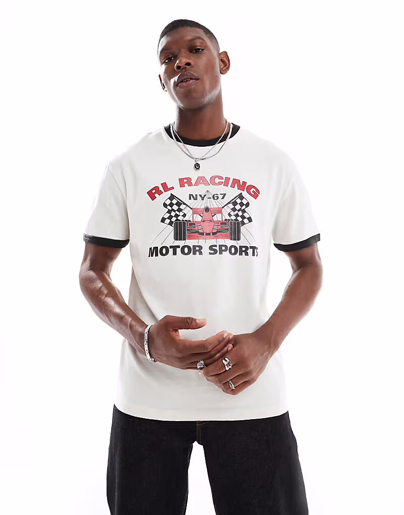 

Футболка с гоночным логотипом и принтом, классическая свободная посадка, бежевого цвета Polo Ralph Lauren