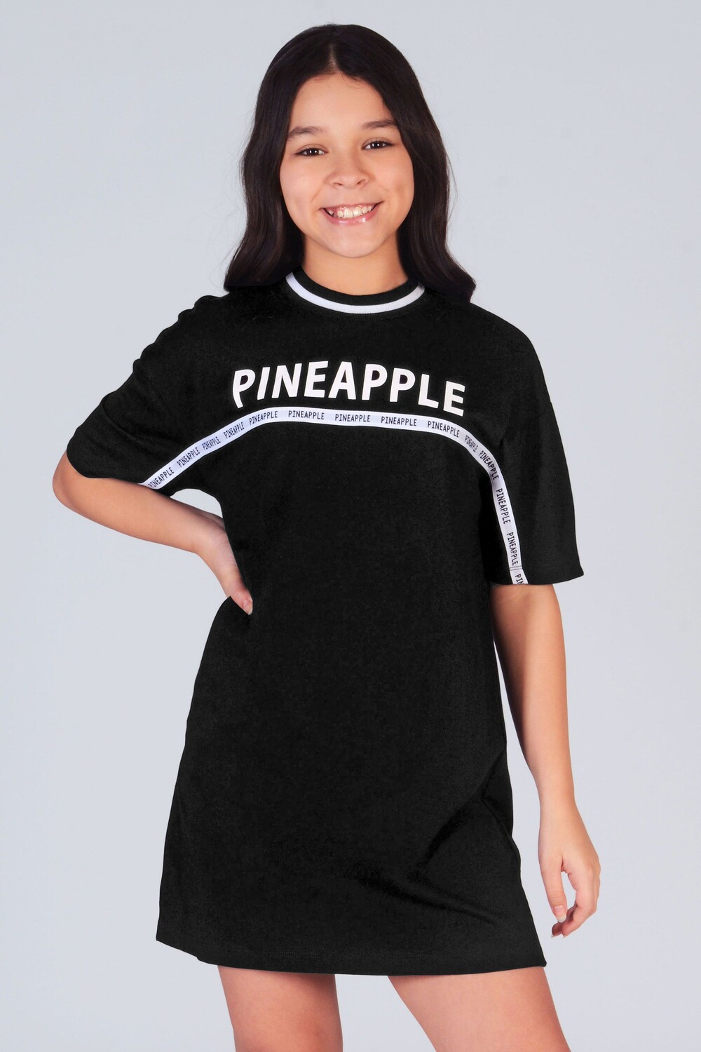 

Черное девичье платье-футболка в полоску Pineapple, черный