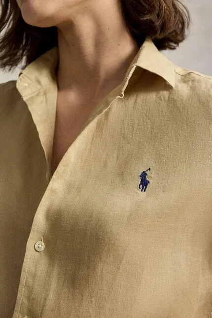 Рубашка льняная Polo Ralph Lauren, бежевая — фото 4
