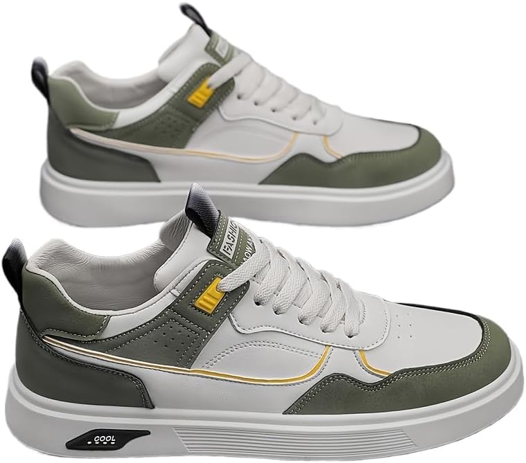 

Мужские кеды для скейтбординга с шнуровкой - однотонные низкие кроссовки из ПУ, всесезонная обувь с круглым носком и тканевой подкладкой, для повседневной носки Hhhchpm, хаки