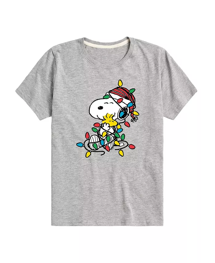 

Футболка с принтом Snoopy и огнями для мальчиков старшего возраста Peanuts, серый