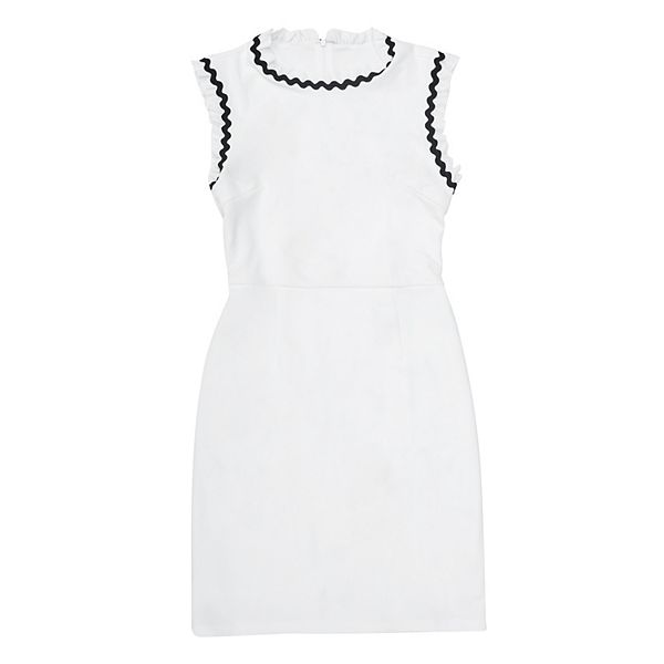 

Женское платье-футляр без рукавов с рюшами контрастного цвета Inspire Chic, White