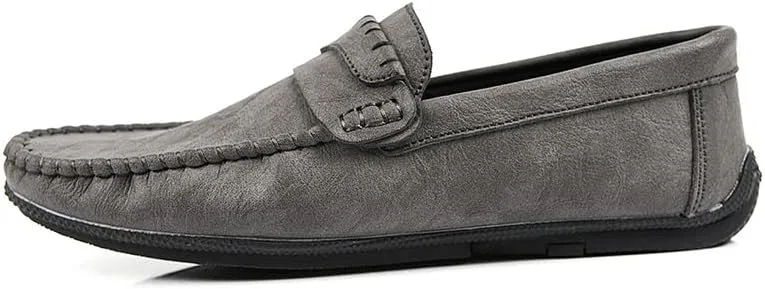 Лоферы кожаные Mens Loafers Round Toe PU Leather Penny Loafers Slip Resistant Flexible Anti-Slip Fashion Slip-on, серый SayfuR — фото 2