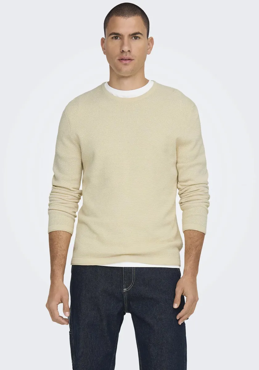 

Свитер ONLY & SONS с круглым вырезом "PANTER 12 STRUC CREW NECK KNIT", белый