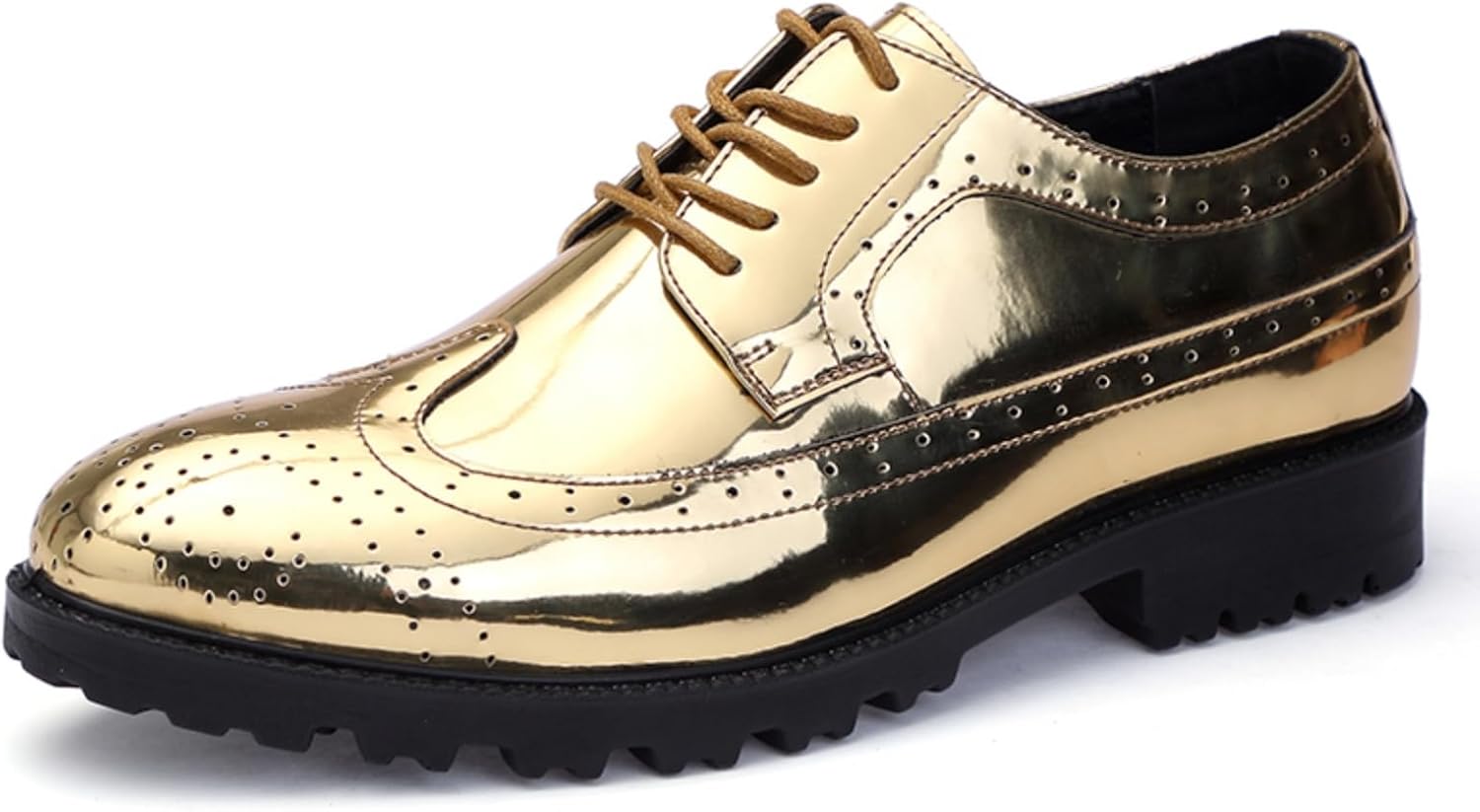 

Мужские оксфорды с блестками, крыльями и перфорацией из кожи с металлическим блеском, памятью формы из пены - на шнуровке, с нескользящей подошвой для вечеринок и официальных мероприятий Kpdwfms, золотой