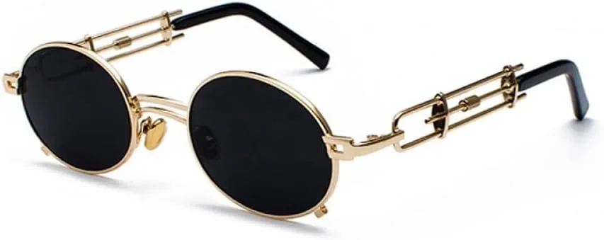 

Панк-очки овальной формы, красные, мужские, в металлической черной оправе, хип-хоп, женские, винтажные, маленькие, аксессуары в стиле стимпанк MTZJH, 5 Gold Grey