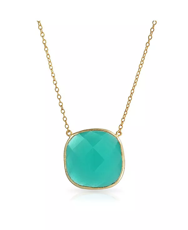 

Изысканное ожерелье с подвеской из сине-зеленого ограненного камня, позолоченное серебро Bling Jewelry, green