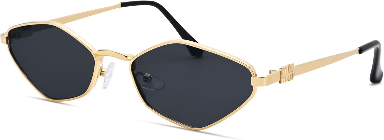 

Ретро-солнцезащитные очки маленького размера для женщин и мужчин - модные солнцезащитные очки в стиле 90-х, металлическая оправа, золотистая оправа, узкие линзы DIMENSIP, A1 Gold / Grey