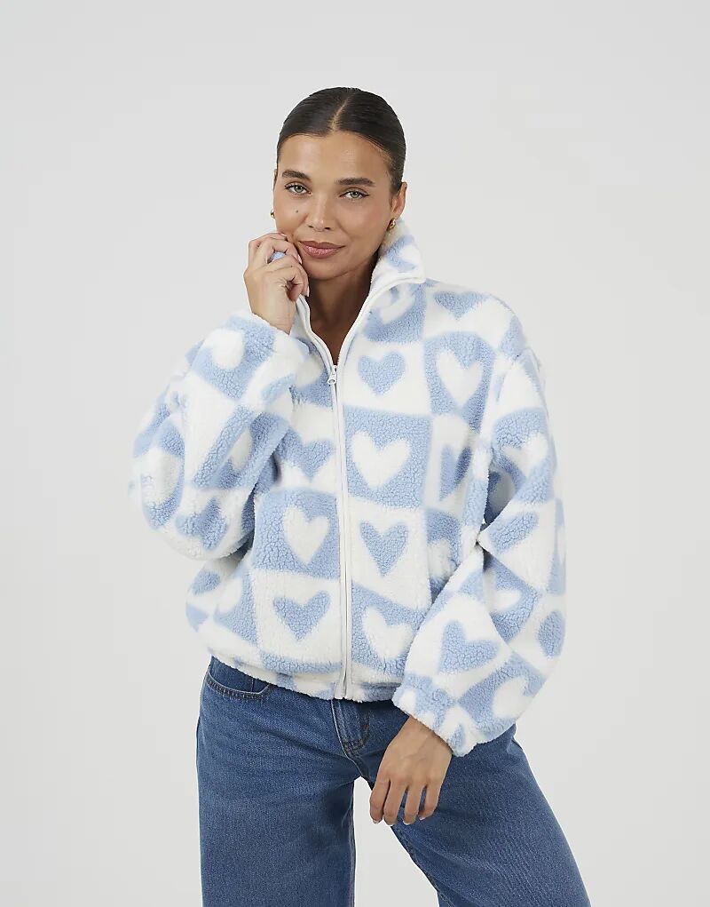 

Толстовка Brave Soul Heart с принтом на молнии, шерпа, синего цвета