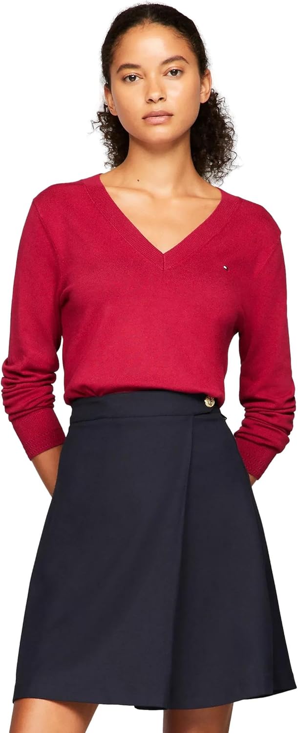 

Женский легкий свитер Tommy Hilfiger Classic Fit с V-образным вырезом, Royal Berry.