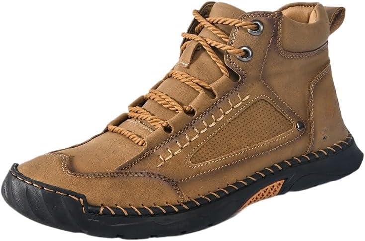 

Мужские широкие обувь Hhhchpm для походов и работы, удобные мужские кожаные ботинки ручной работы - водонепроницаемые, с поддержкой свода, просторным носком, противоскользящие, легкие, дышащие и износостойкие, коричневый