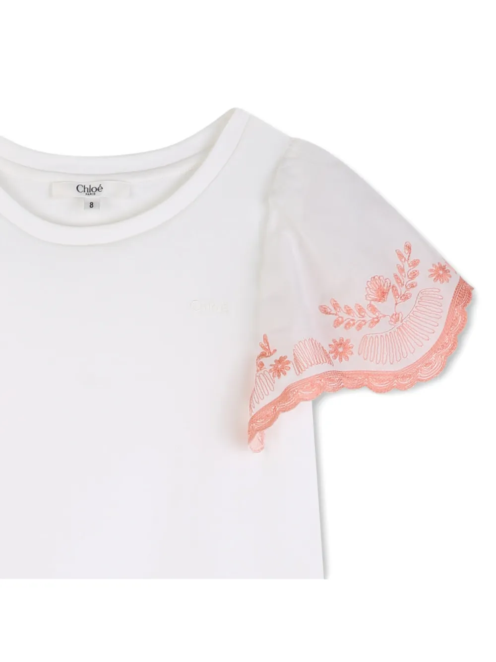 Футболка с цветочной вышивкой Chloé Kids, белый — фото 3