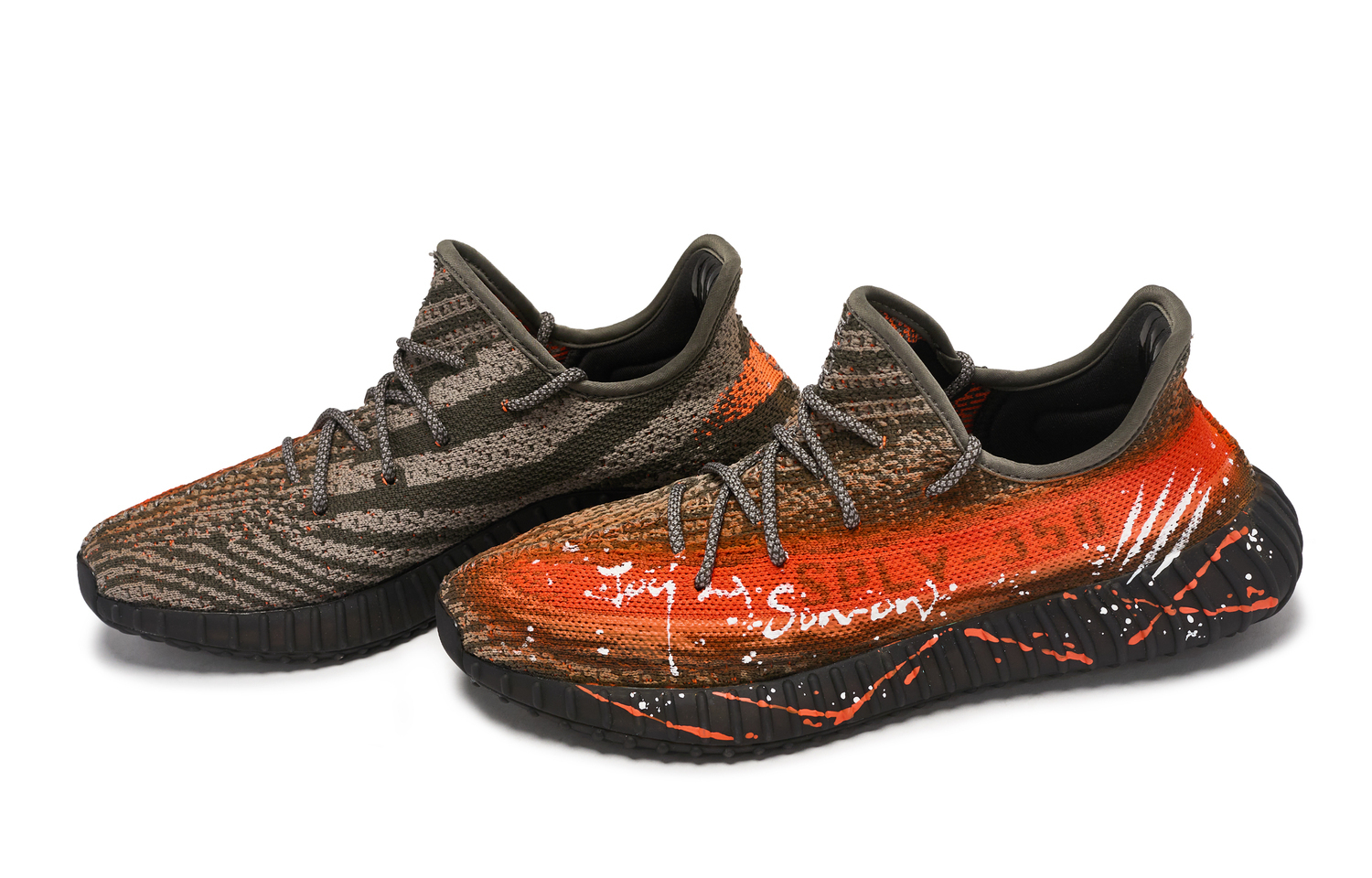 Adidas Originals Yeezy Boost 350 V2 Walking Planet, Hunting Traces низкие повседневные кроссовки Unisex черный белый коричневый оранжевый — фото 4