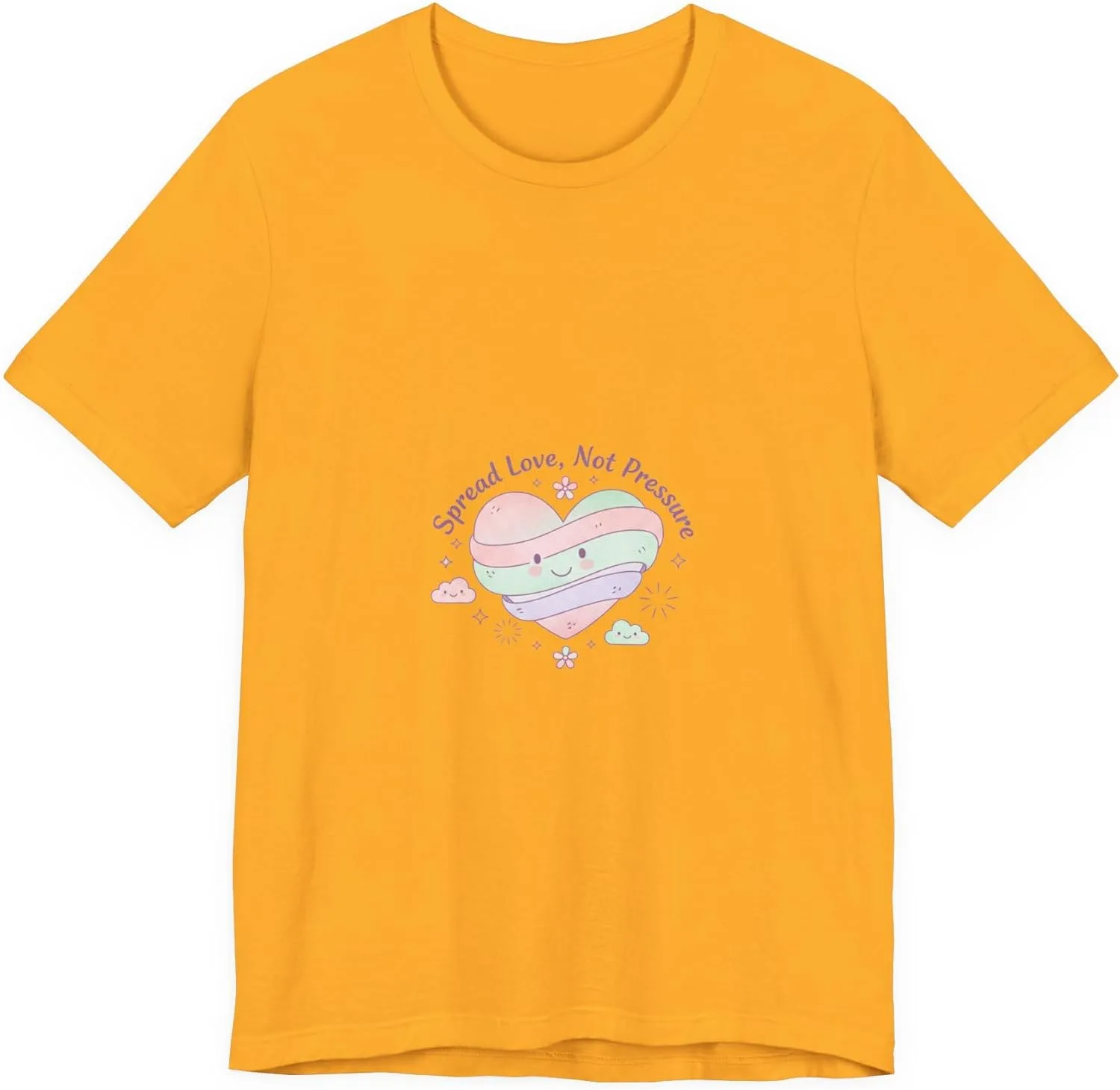Футболка Spread Love Not Pressure | Micro‑Romance Pastel Hearts, Galentine’s Self‑Love GENERIC, золотой