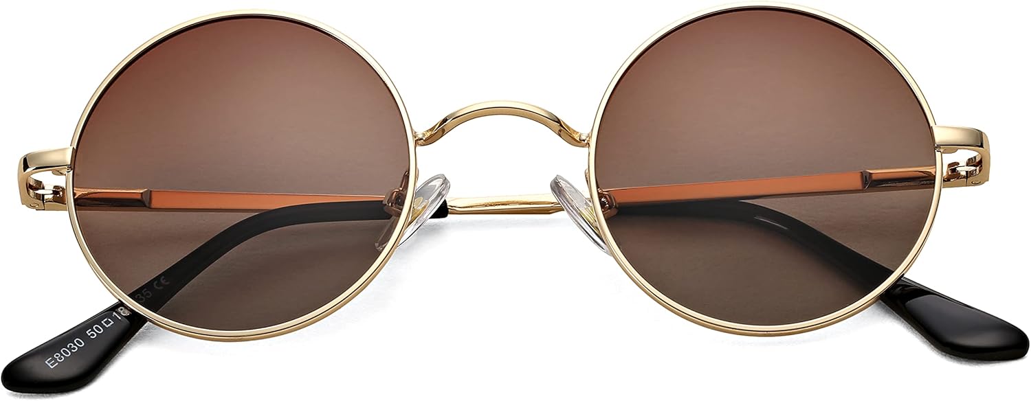 

Солнцезащитные очки Pro Acme Small Round Polarized Sunglasses для мужчин и женщин, в стиле ретро, ​​металлические, в стиле хиппи, с защитой от УФ-излучения UV400, C7 - Gold Frame/Brown Gradient Lens