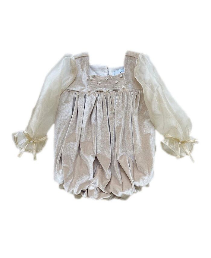 

Велюровый комбинезон Helena для девочек Petite Maison Kids с пышными рукавами из органзы — Baby, Little Kid, коричневый/бежевый