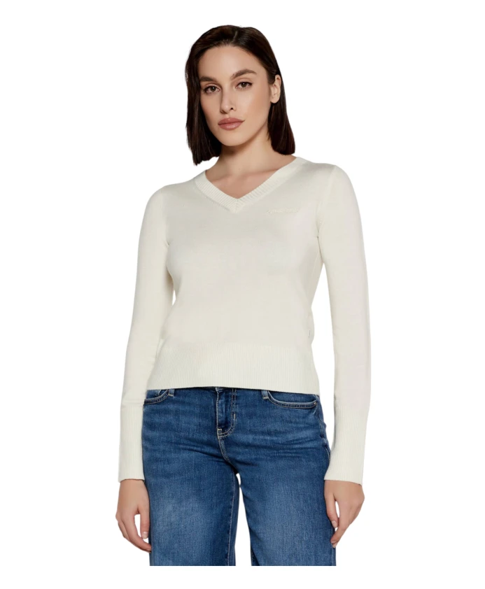 

Эластичный вязаный свитер с V-образным вырезом. Guess, белый