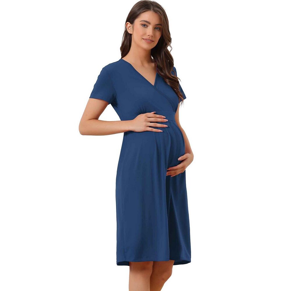 

Женское платье для беременных, повседневная ночная рубашка с V-образным вырезом и коротким рукавом, домашняя одежда, ночные рубашки Cheibear, синий