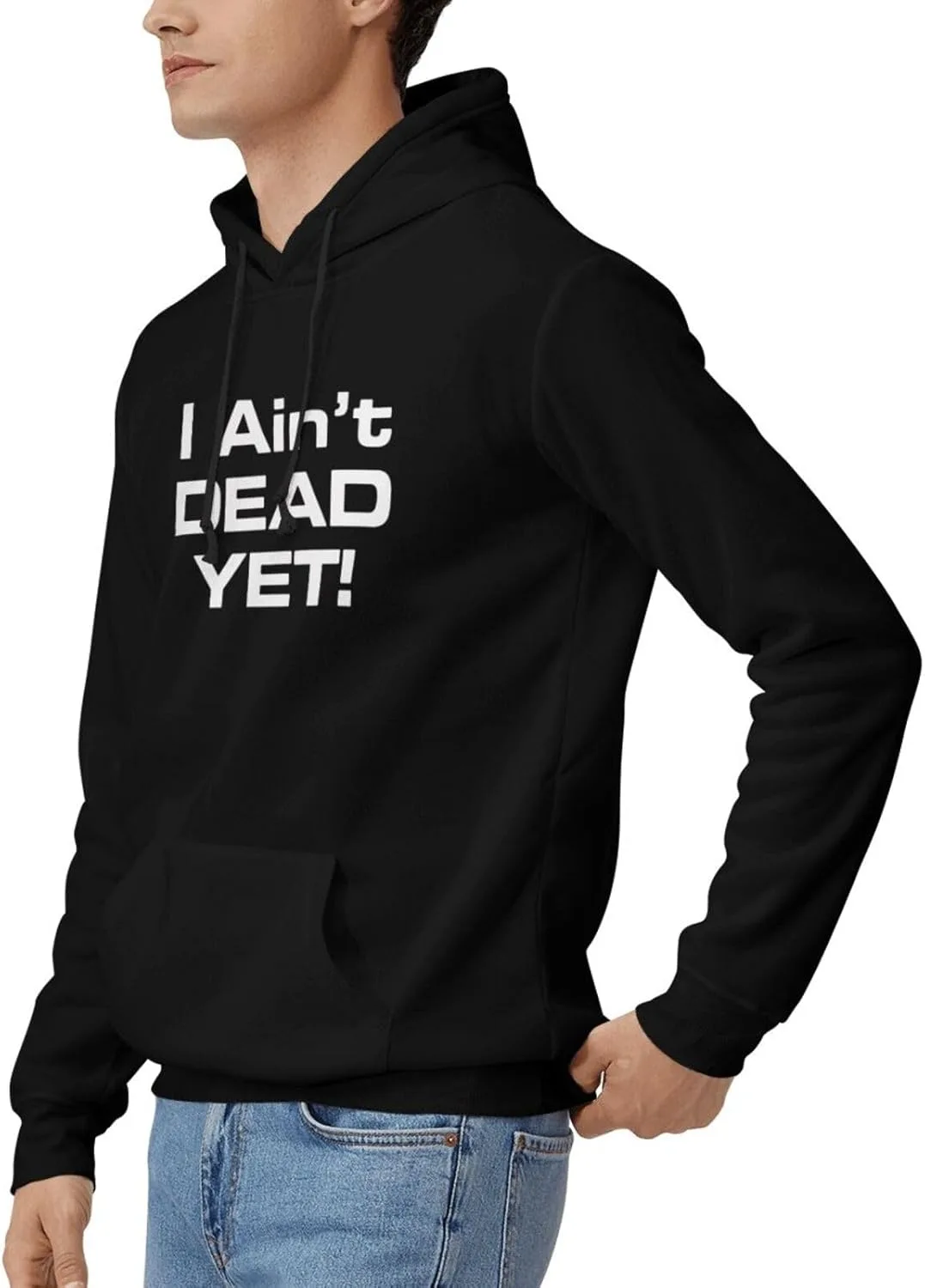 Мужская толстовка с капюшоном «I Ain'T Dead Yet» в стиле хип-хоп, с длинными рукавами, капюшоном и карманами Generic, черный — фото 3