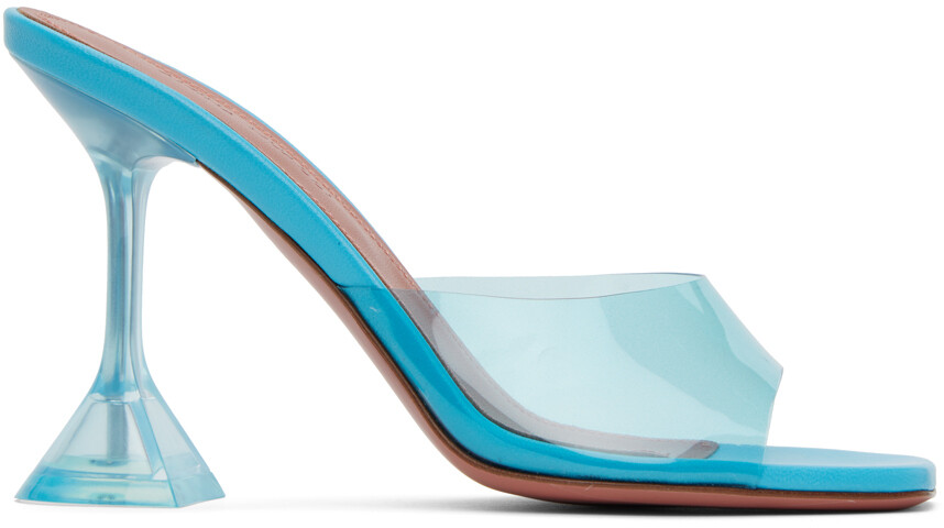 

Синие босоножки на каблуке Amina Muaddi Lupita Glass 95 Slipper