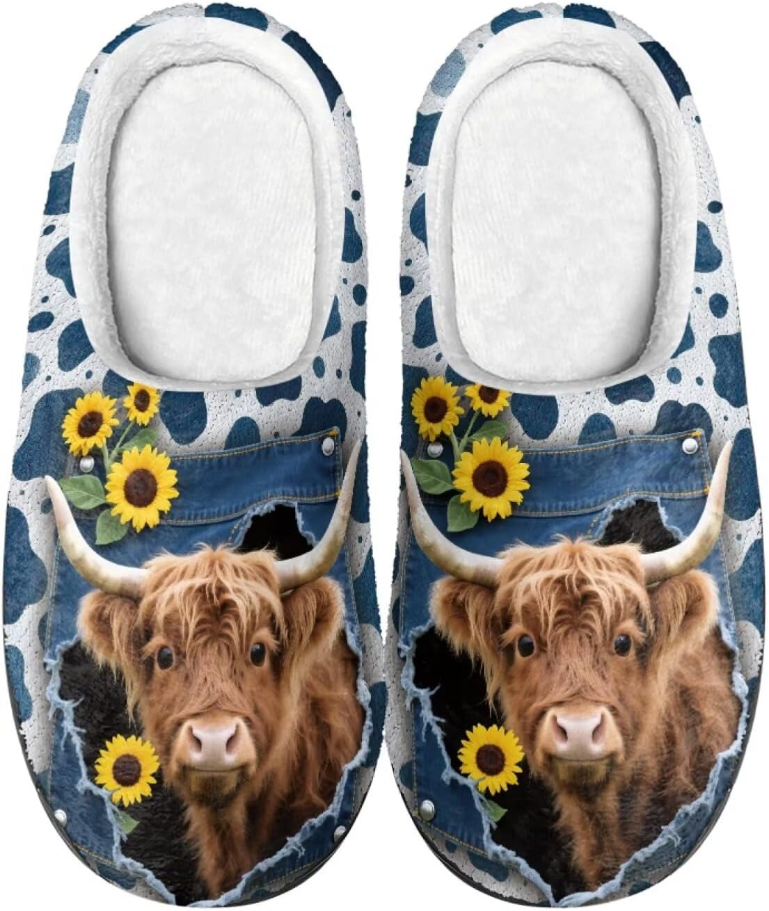 

Уютные тапочки, мягкие и удобные, с нескользящей подошвой, для женщин и мужчин, домашняя обувь, обувь для спальни Cadowhimsy, Highland Cow Sunflower