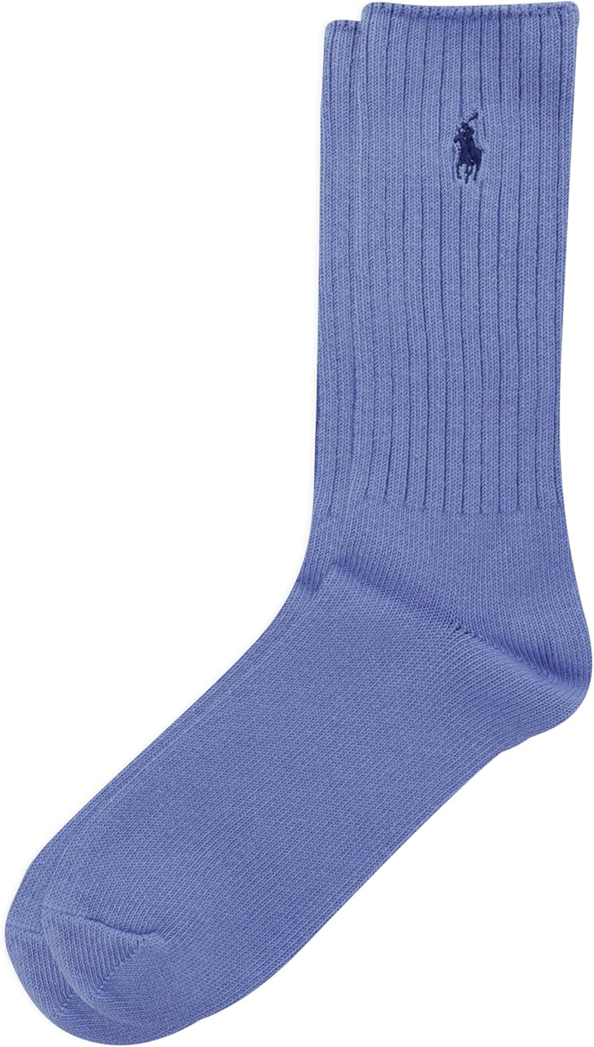 

POLO RALPH LAUREN мужские хлопковые ребристые классические носки Crew - упаковка 1 пара - однотонный цвет, амортизирующий комфорт, Medium Blue