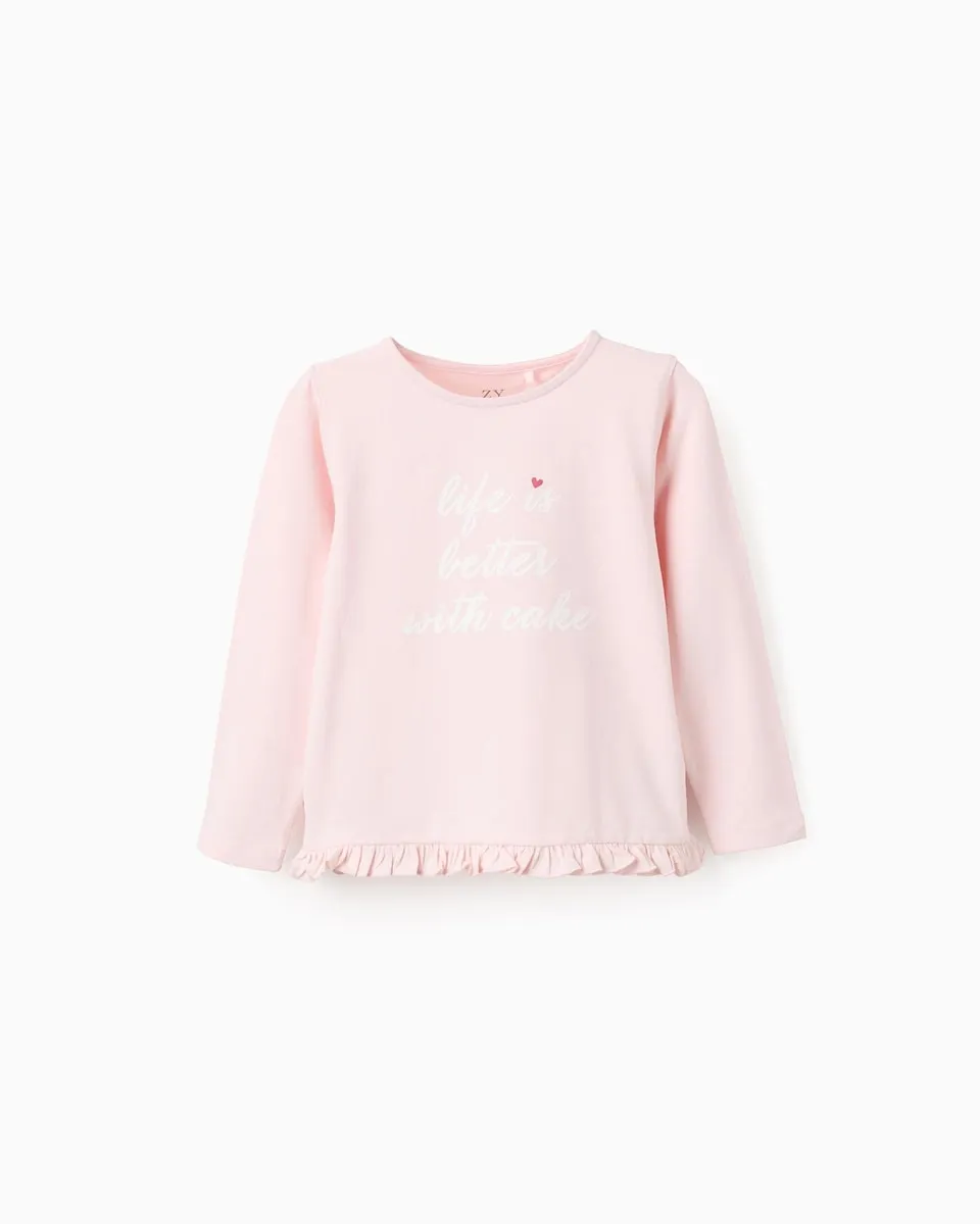 

Детская футболка с принтом и оборками Zippy, розовый