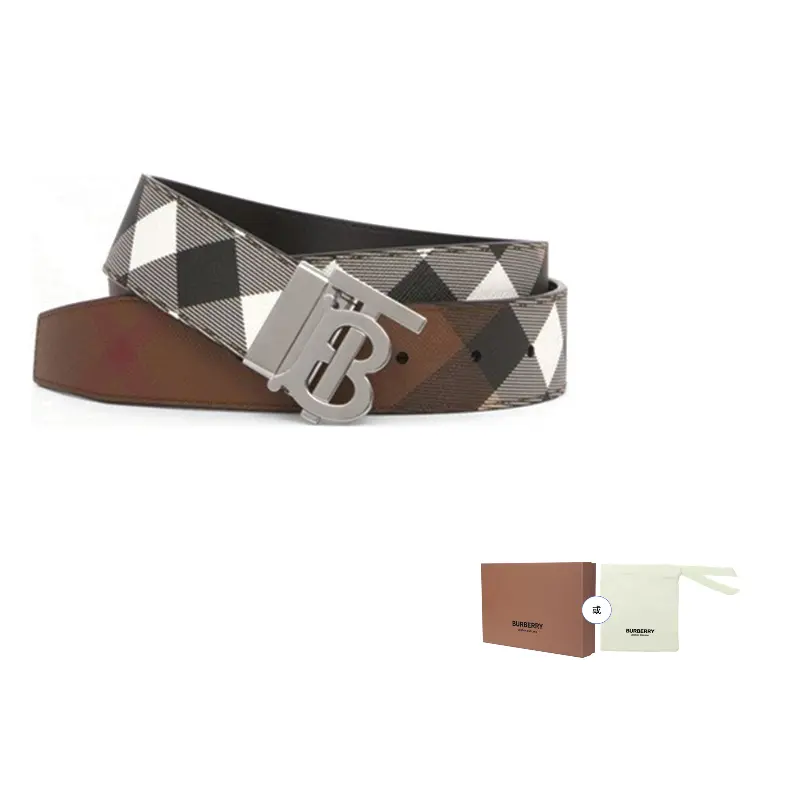 

Burberry Реверсимый ремень в клетку с монограммой, Brown