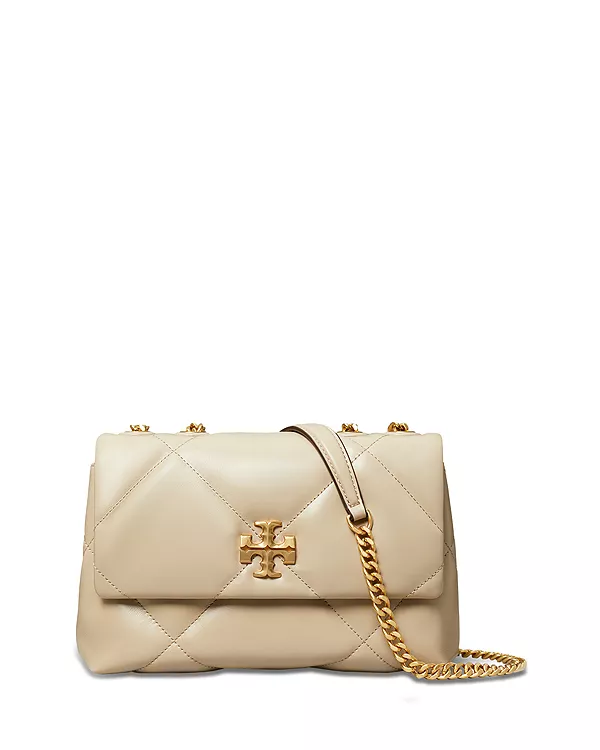 

Маленькая кожаная сумка-трансформер Kira с ромбовидной стежкой. Tory Burch, бежевый