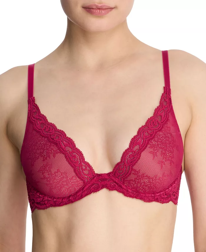 

Женский бюстгальтер Feathers Lace Contour с косточками и глубоким вырезом 730023 Natori, красный