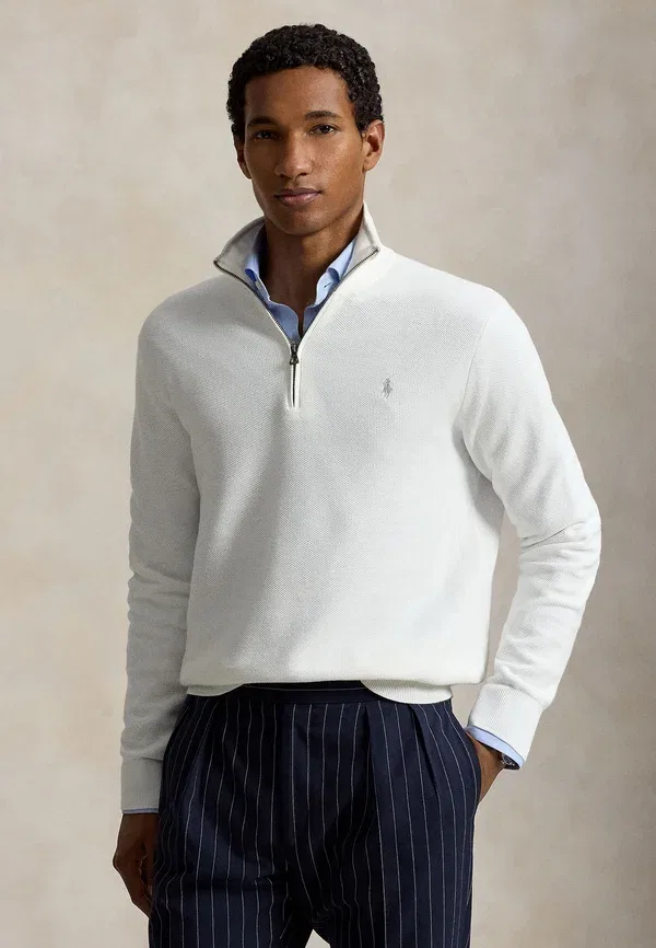 Свитер с воротником-поло из хлопковой сетки Polo Ralph Lauren, белый