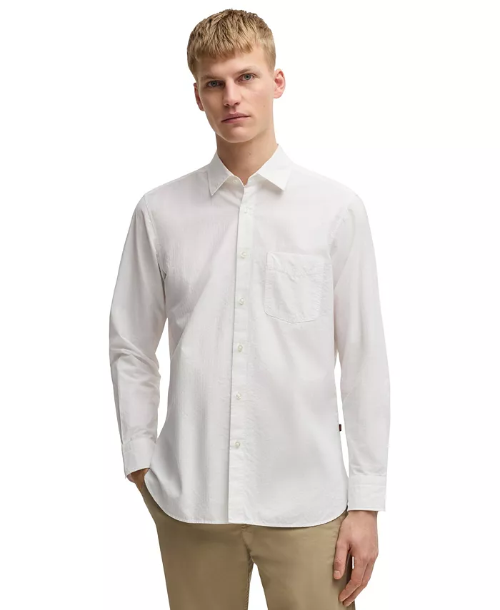 

Мужская хлопковая рубашка Dobby Regular-Fit Hugo Boss, белый