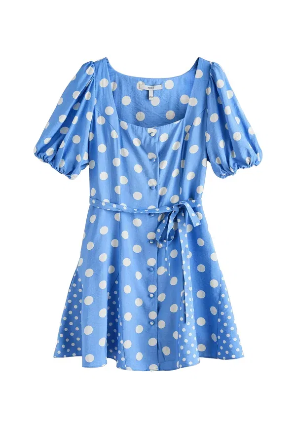 Платье-рубашка Next Tall fit puff sleeve button through mini dress, синий в горошек