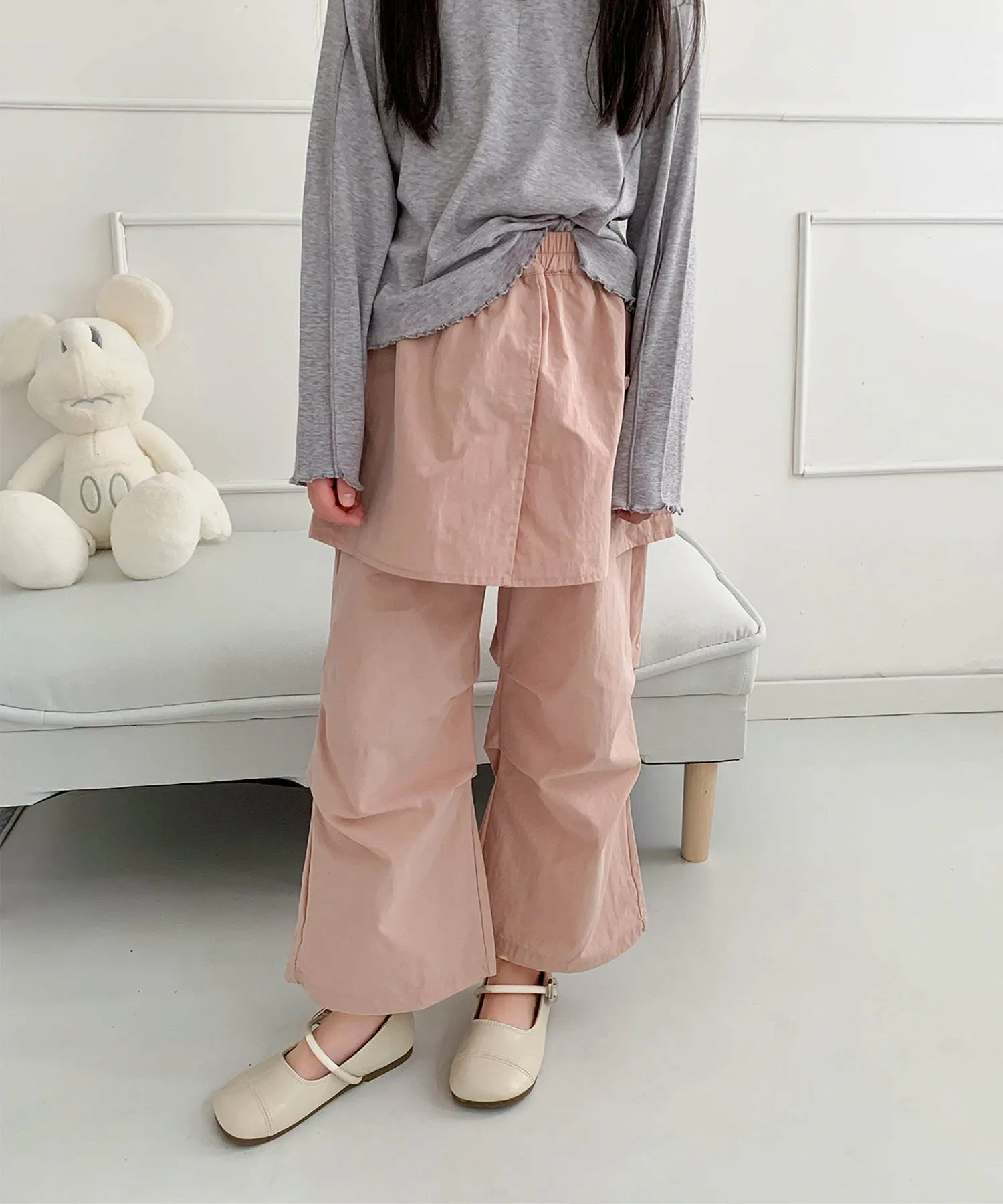 Детские широкие брюки с многоярусной расклешенной юбкой Aimoha Kids, pink — фото 2