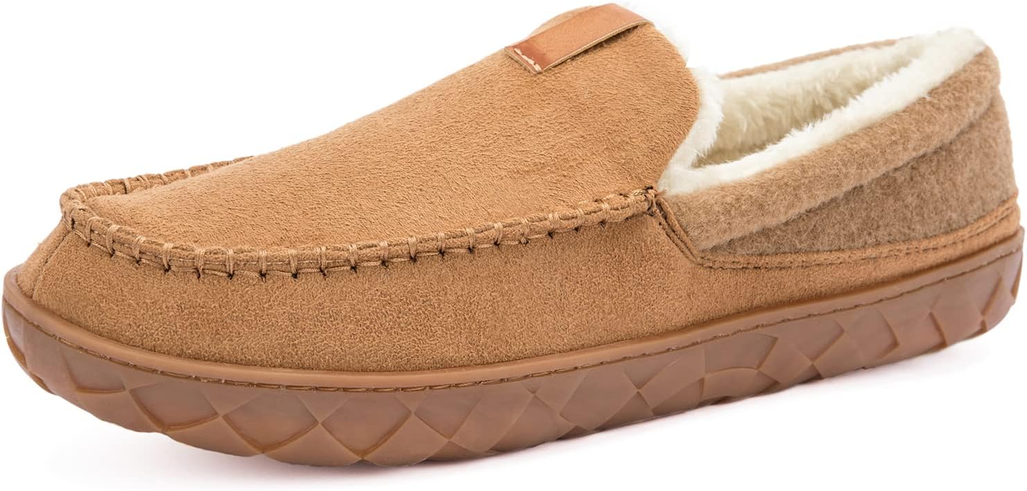 

Мужские мокасины с памятью формы, замшевые домашние тапочки для мужчин с мягкой флисовой подкладкой, противоскользящей подошвой, для дома и улицы Teezerber, коричневый