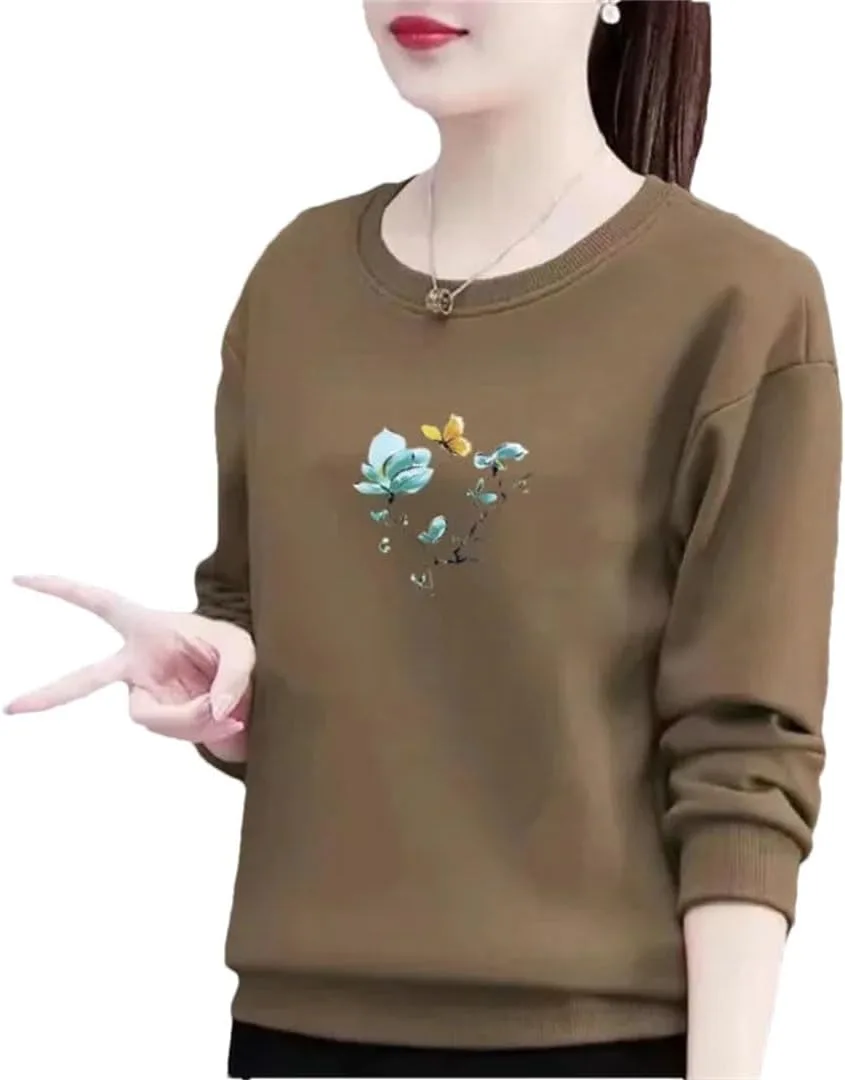 

Женская футболка с длинным рукавом и принтом, свободного кроя, в корейском стиле