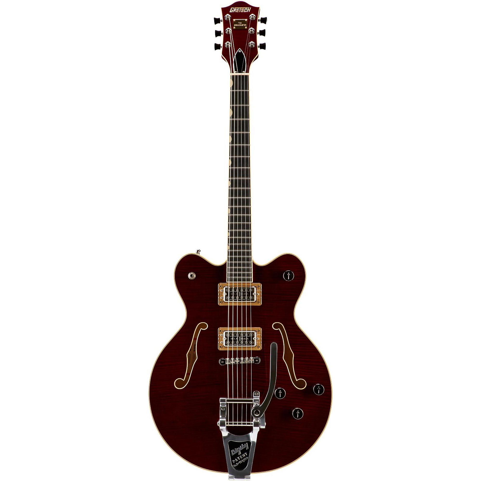 

Gretsch Guitars G6609TFM Players Edition Электрогитара Broadkaster с центральным блоком, сквозными струнами Bigsby и Flame Maple Dark Cherry Stain